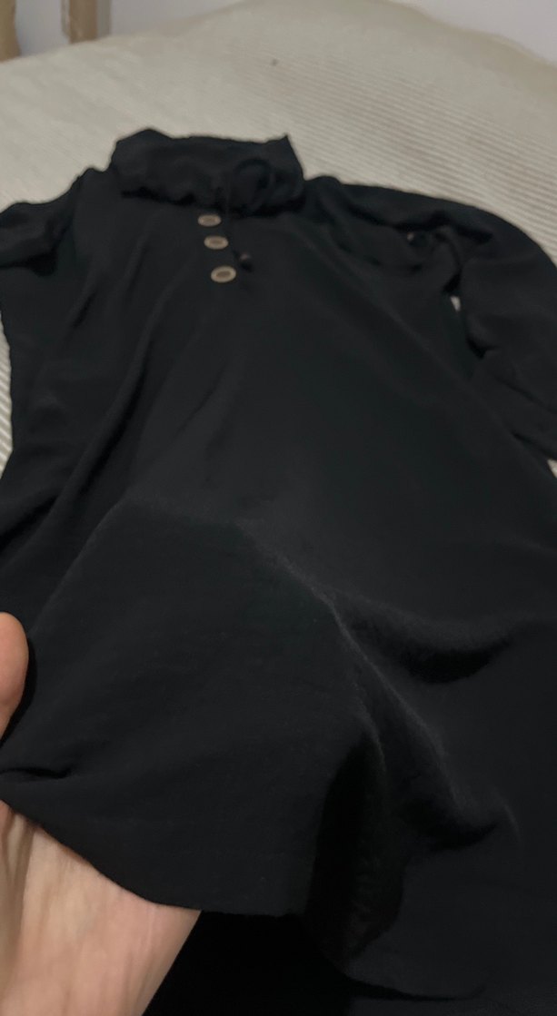 Düğmeli Siyah Uzun Kollu Kadın Tunik - Görsel 4