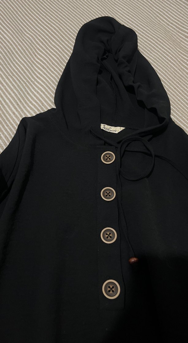 Düğmeli Siyah Uzun Kollu Kadın Tunik - Görsel 5