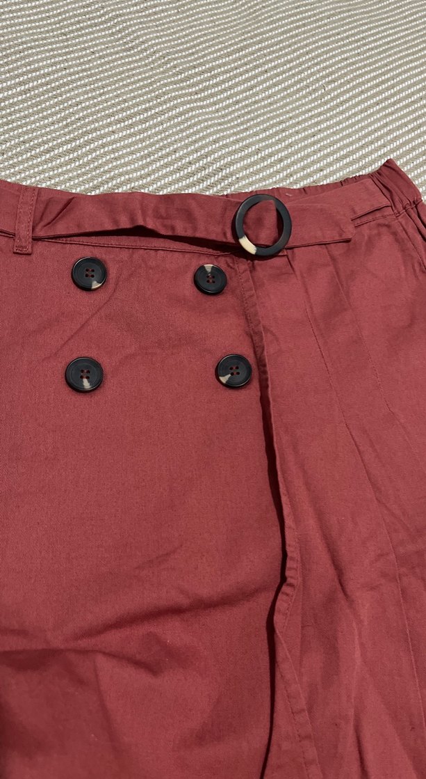 Kiremit rengi Düğmeli Midi Etek - Görsel 3