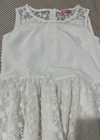 Kız Çocuk Beyaz Dantel İşlemeli Elbise - Görsel 3