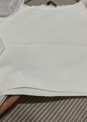 Beyaz Drapeli Straplez Uzun Kollu Bluz - Görsel 2