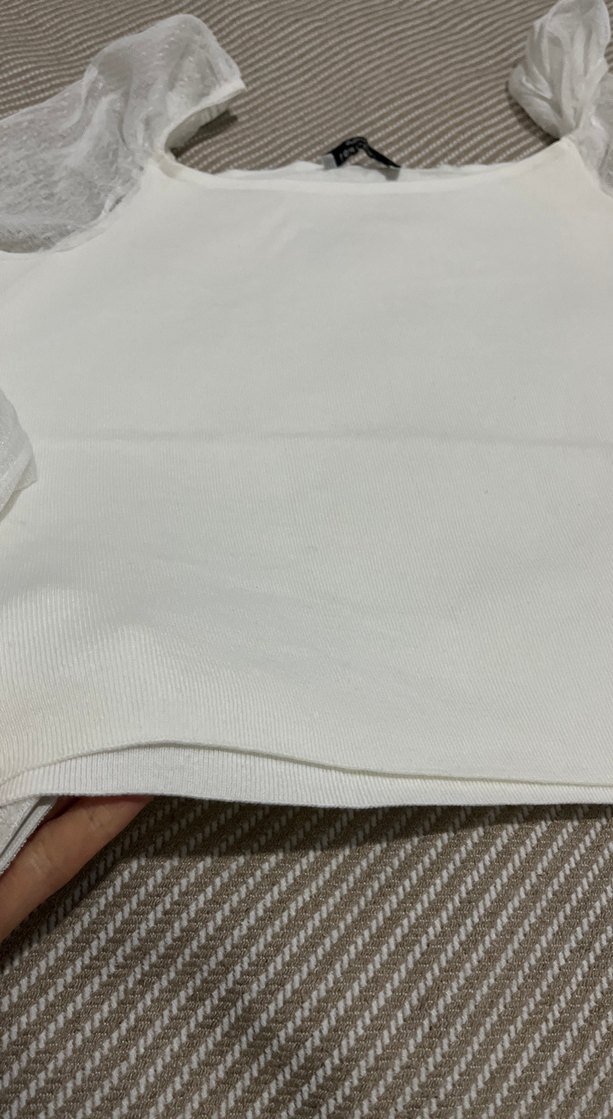 Beyaz Drapeli Straplez Uzun Kollu Bluz - Görsel 2