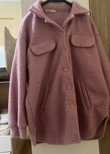 Düğmeli Pembe Kadın Midi kaban standart - Görsel 2