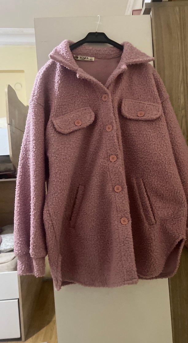 Düğmeli Pembe Kadın Midi kaban standart - Görsel 2