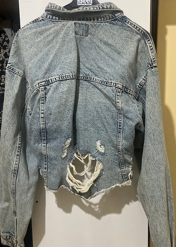 Gri Düğmeli Kadın Denim Ceket - Görsel 2