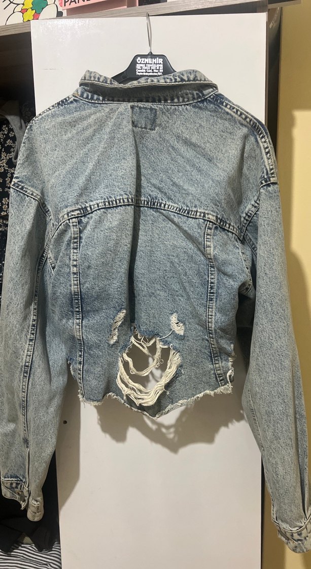 Gri Düğmeli Kadın Denim Ceket - Görsel 2