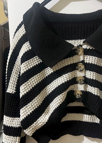 Zebra Desenli Siyah Beyaz Triko Kazak - Görsel 2