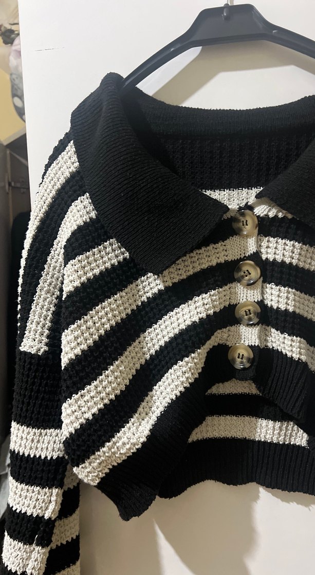 Zebra Desenli Siyah Beyaz Triko Kazak - Görsel 2