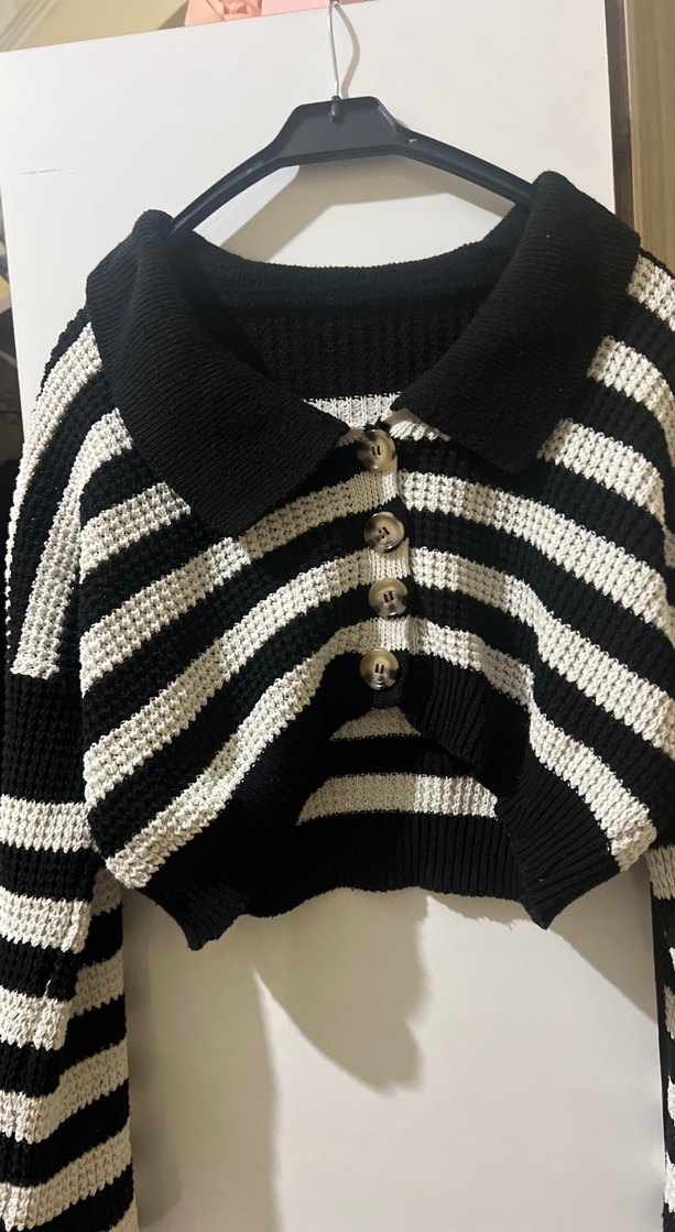 Zebra Desenli Siyah Beyaz Triko Kazak - Görsel 3