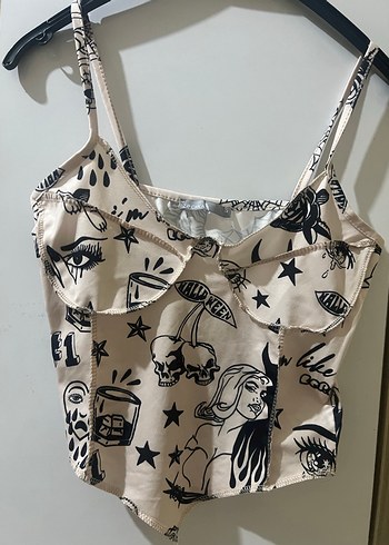 Dantel Detaylı Baskılı Straplez Mini Bustiyer - Görsel 3