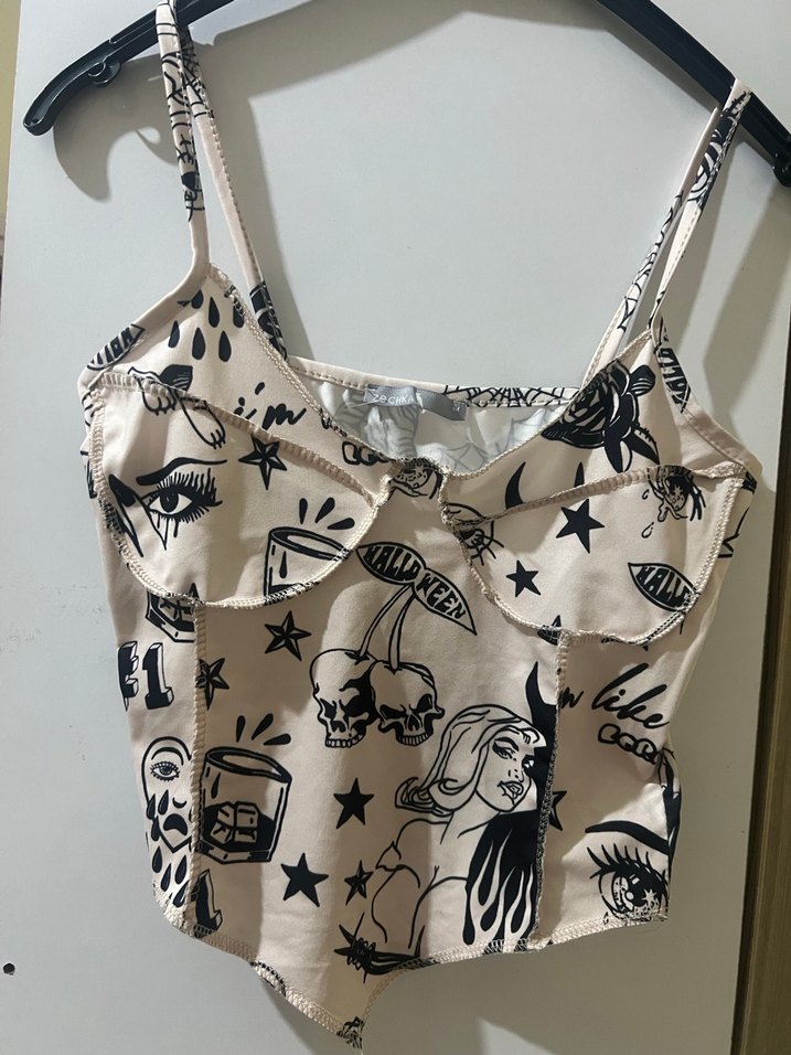 Dantel Detaylı Baskılı Straplez Mini Bustiyer - Görsel 3