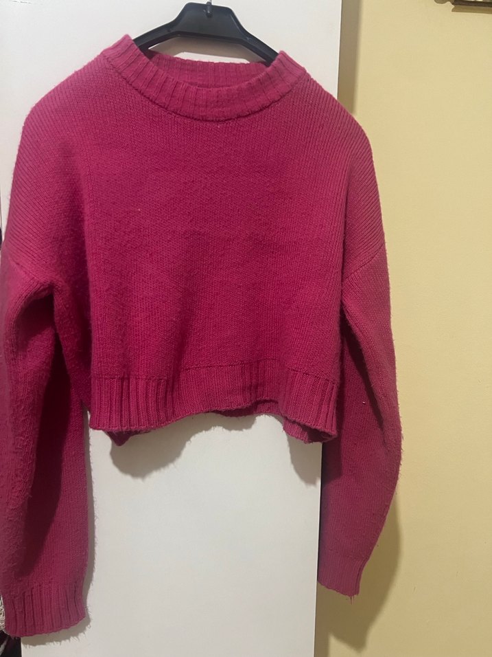 Pembe Örgü Kadın Kazak - Görsel 2