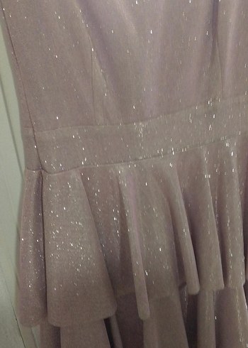 Parlak lila Mini V Yakalı Kadın Abiye Elbise - Görsel 2