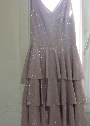 Parlak lila Mini V Yakalı Kadın Abiye Elbise - Görsel 3