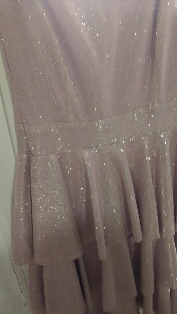 Parlak lila Mini V Yakalı Kadın Abiye Elbise - Görsel 2