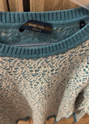 Yün Mavi Ekru Kadın Kazak - Görsel 2