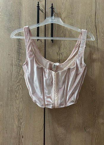 Dantel Detaylı Pembe Işıltılı Bustiyer - Görsel 5