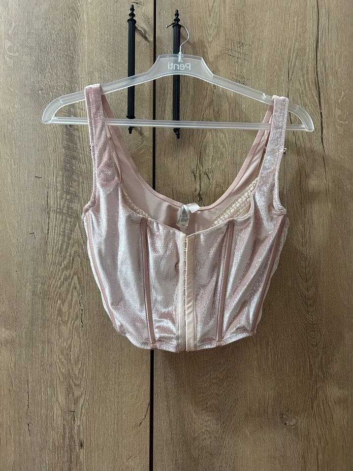 Dantel Detaylı Pembe Işıltılı Bustiyer - Görsel 5