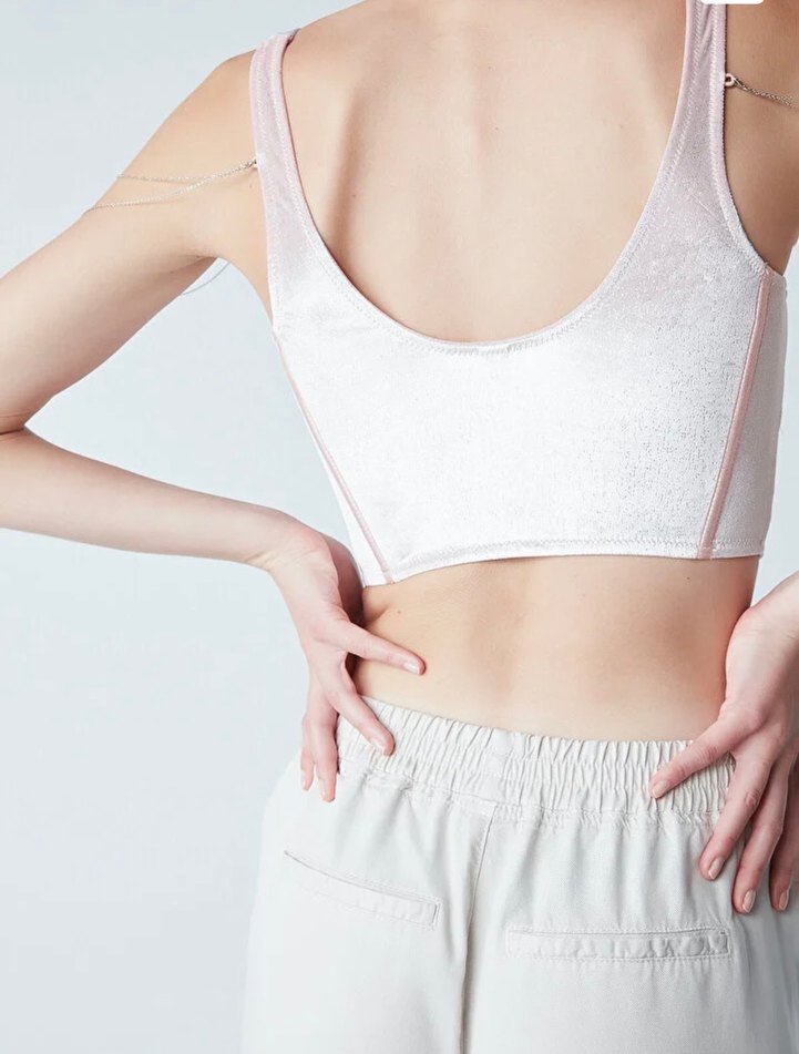 Dantel Detaylı Pembe Işıltılı Bustiyer - Görsel 3