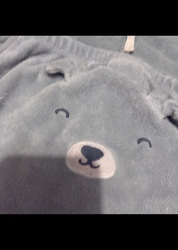 Gri Peluş Bebek Tulumu Kapüşonlu - Görsel 4