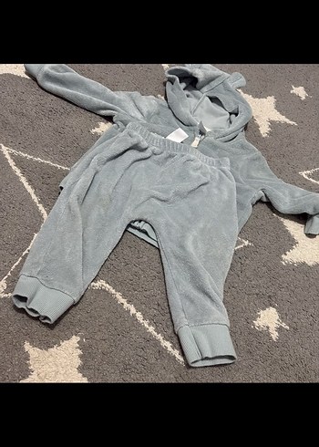 Gri Peluş Bebek Tulumu Kapüşonlu - Görsel 2