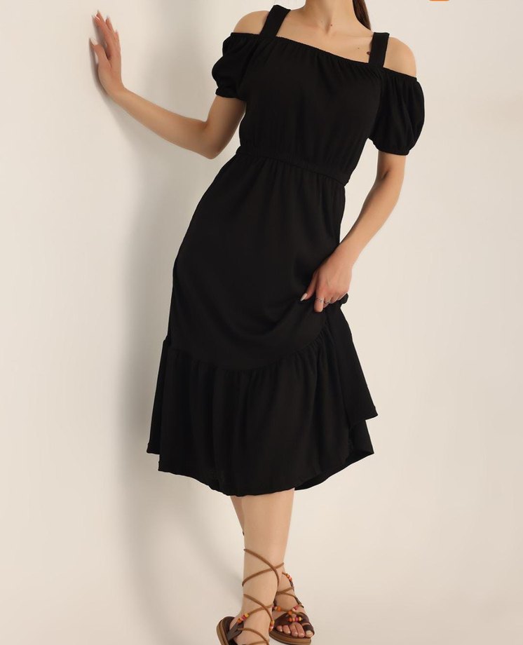 Siyah Uzun Bohem Kadın Elbise - Görsel 2