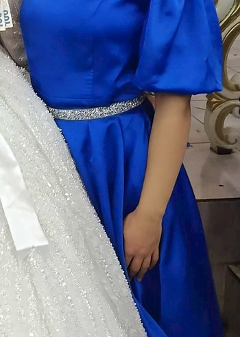 Parlak Mavi Drapeli Midi Abiye Elbise - Görsel 2