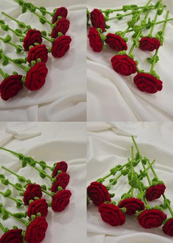 El Yapımı Kırmızı Örgü Gül - Görsel 3