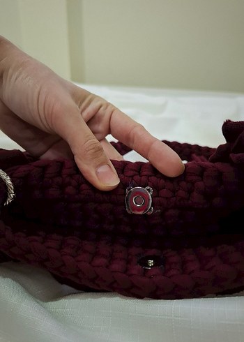 Bordo Püsküllü Örgü Bohem Kadın Çanta - Görsel 5