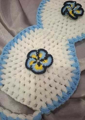 Mavi ve sarı çiçekli örgü lif modeli - Görsel 3