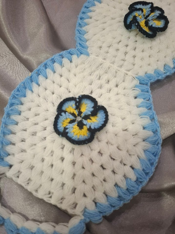 Mavi ve sarı çiçekli örgü lif modeli - Görsel 3