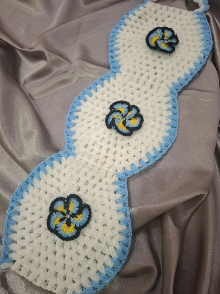 Mavi ve sarı çiçekli örgü lif modeli - Görsel 2