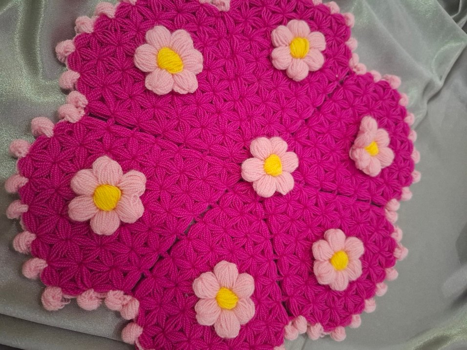 Pembe Çiçekli Örgü lif modeli - Görsel 2