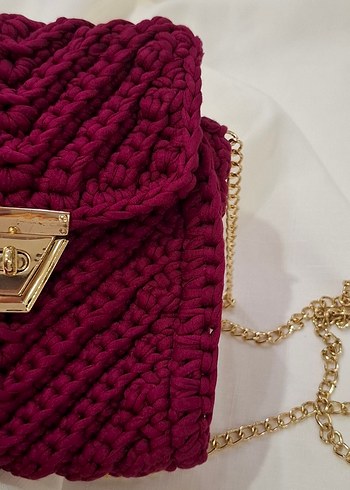 Bordo Örgü Kadın Çanta - Görsel 5