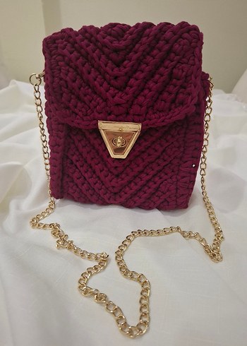 Bordo Örgü Kadın Çanta - Görsel 2