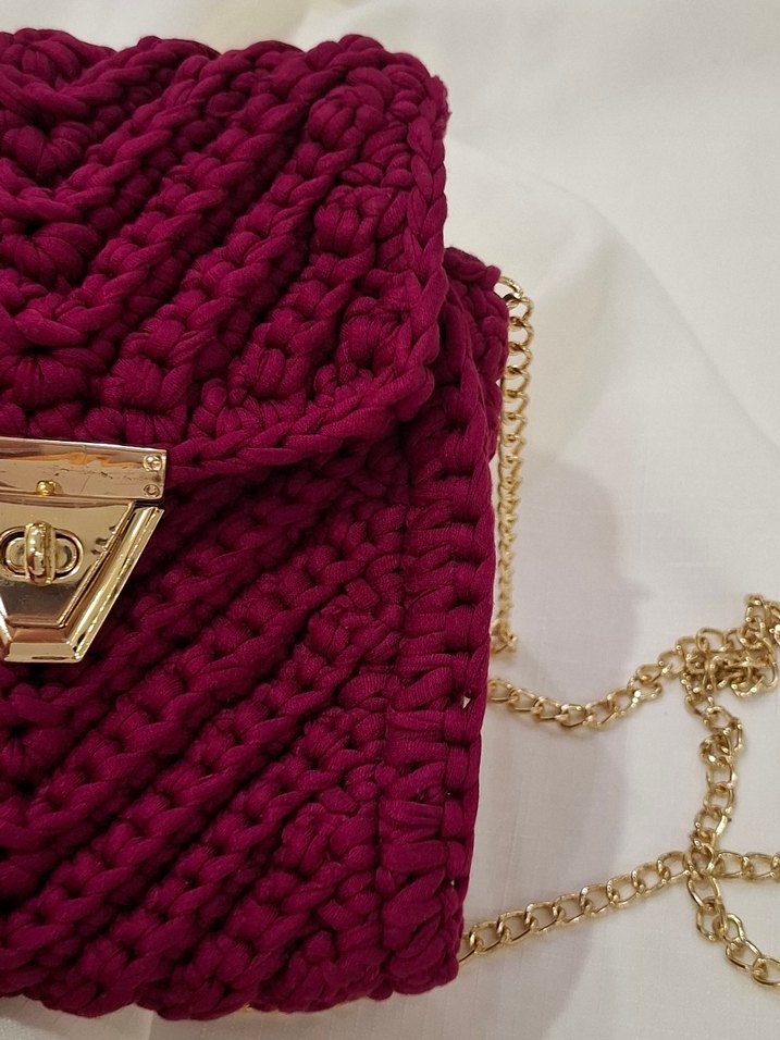 Bordo Örgü Kadın Çanta - Görsel 5