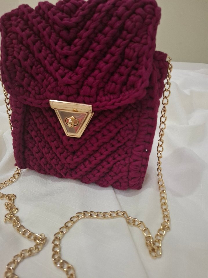 Bordo Örgü Kadın Çanta - Görsel 3