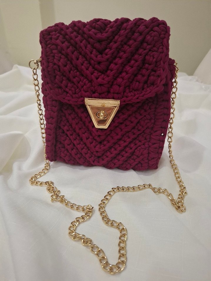 Bordo Örgü Kadın Çanta - Görsel 2