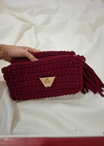 Bordo Örgü Kadın Çanta - Görsel 8