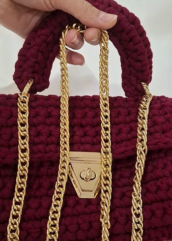 Bordo Örgü Kadın Çanta - Görsel 5