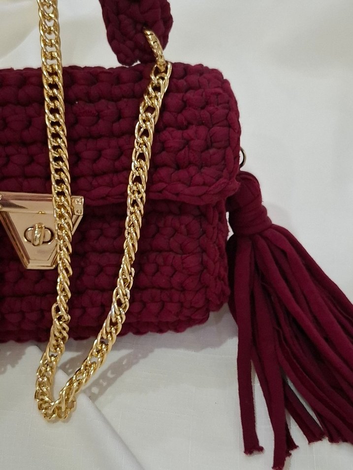 Bordo Örgü Kadın Çanta - Görsel 4