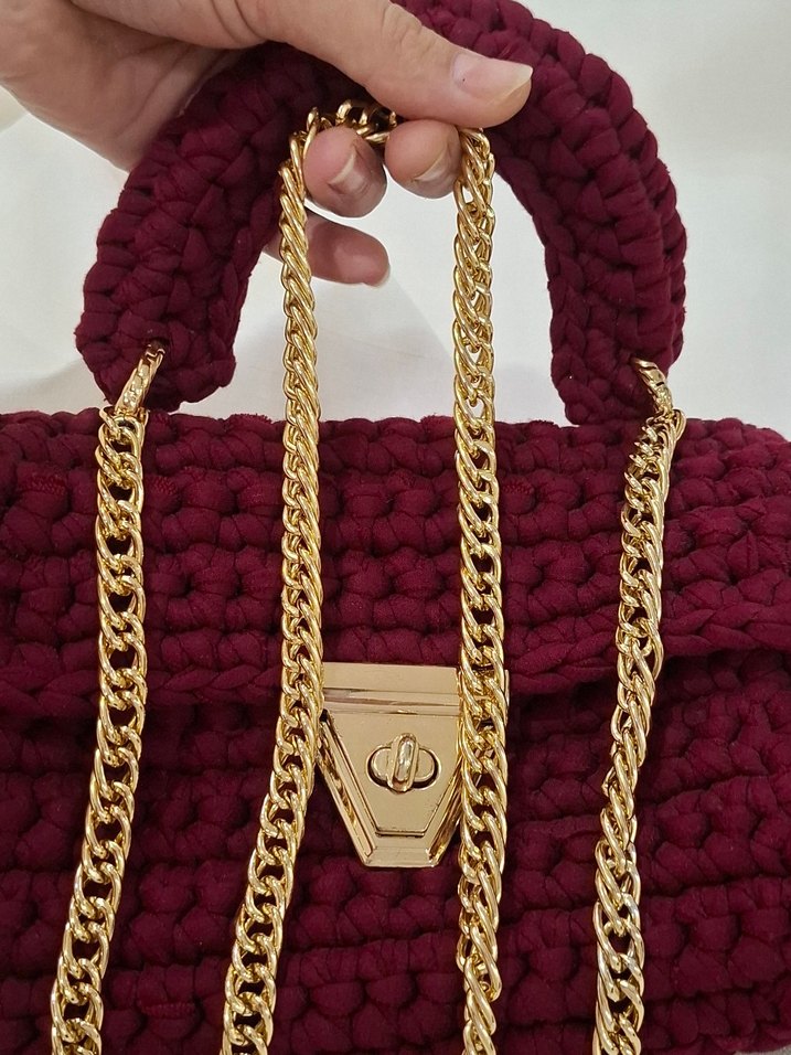 Bordo Örgü Kadın Çanta - Görsel 5