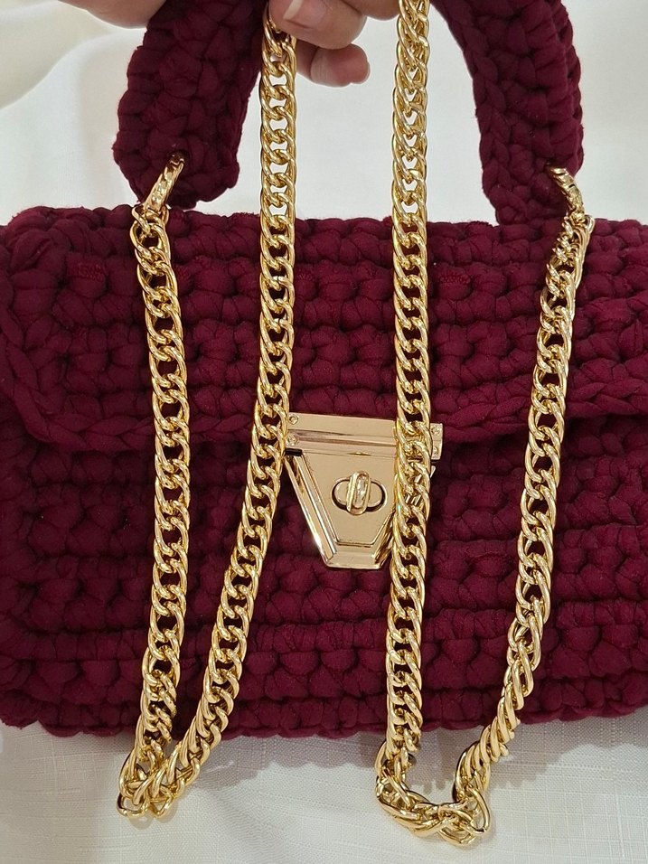 Bordo Örgü Kadın Çanta - Görsel 2