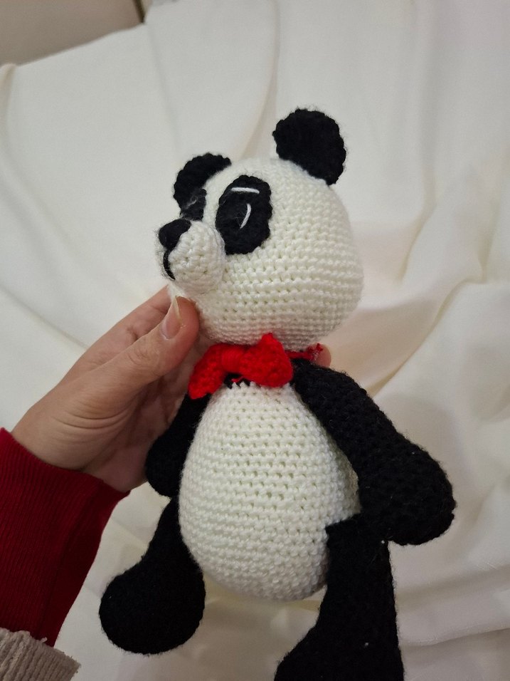 Renkli Örgü Panda Peluş Oyuncak - Görsel 3