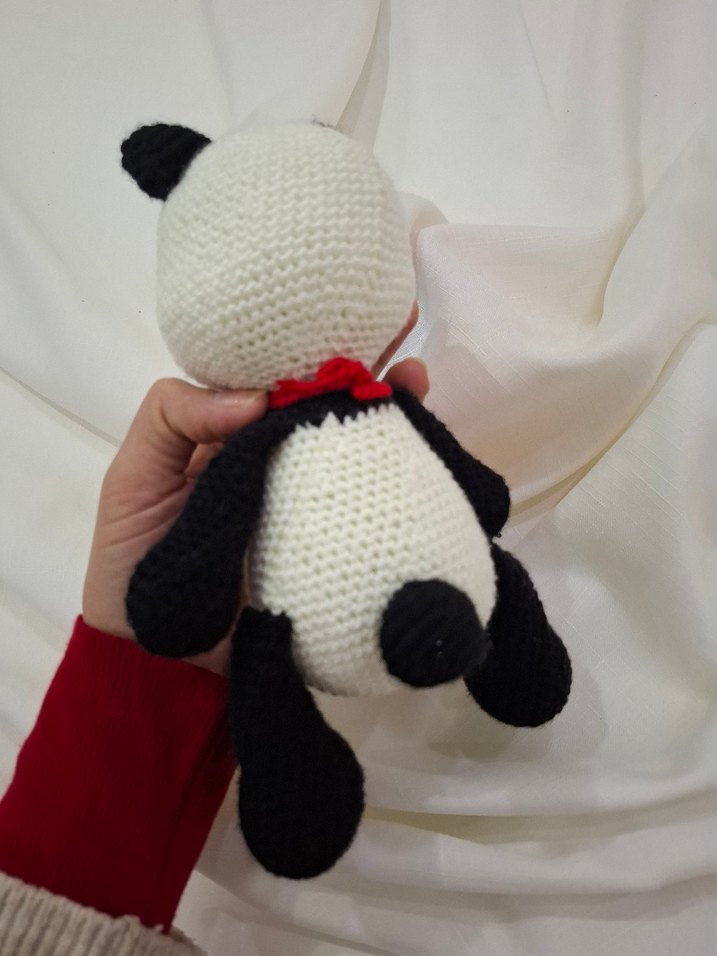 Renkli Örgü Panda Peluş Oyuncak - Görsel 4