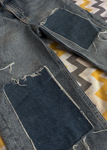 Mavi parçalı Loose Fit Kadın Denim Jean - Görsel 3