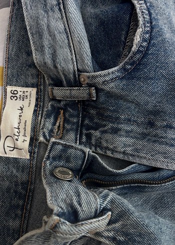 Mavi parçalı Loose Fit Kadın Denim Jean - Görsel 2