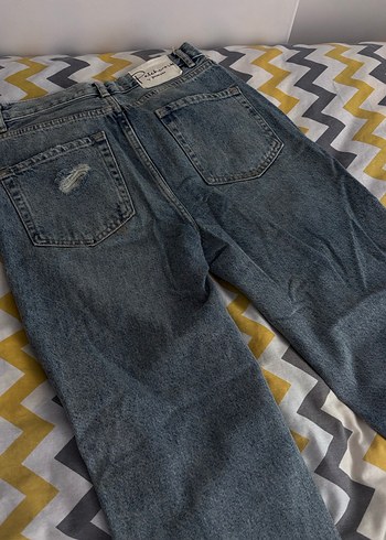 Mavi parçalı Loose Fit Kadın Denim Jean - Görsel 7