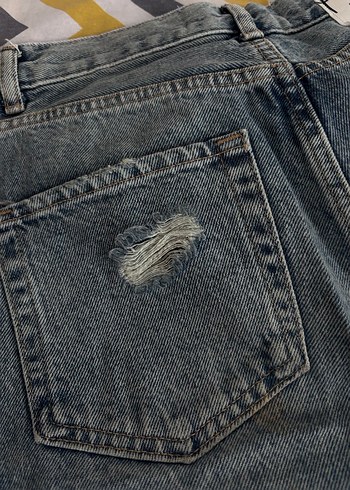 Mavi parçalı Loose Fit Kadın Denim Jean - Görsel 8
