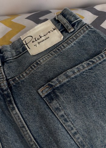 Mavi parçalı Loose Fit Kadın Denim Jean - Görsel 6